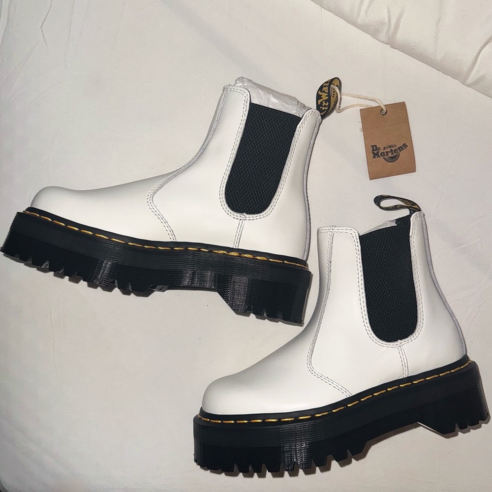 Dr. Martens 2976 Quad Smooth Leather Platform Chelsea Boots - White